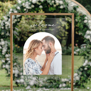 Einfaches elegantes Foto Hochzeit Willkommen Acrylschild