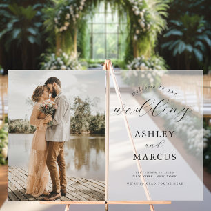 Einfaches elegantes Foto Hochzeit Willkommen Matti Acrylschild