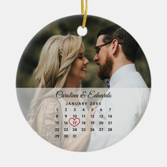 Einfaches elegantes Foto Hochzeitskalender Keramik Ornament (Vorne)