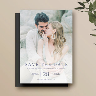 Einfaches elegantes Foto mit blauem Text Save the  Magneteinladung