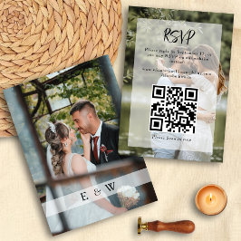 Einfaches Elegantes Foto-Overlay QR-Code Hochzeits RSVP Karte