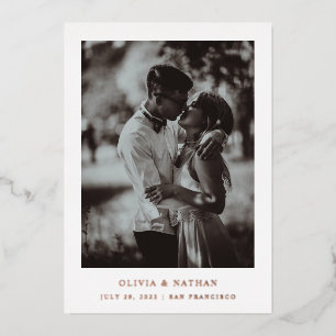 Einfaches elegantes Foto Save the Date Rose Gold Folieneinladung