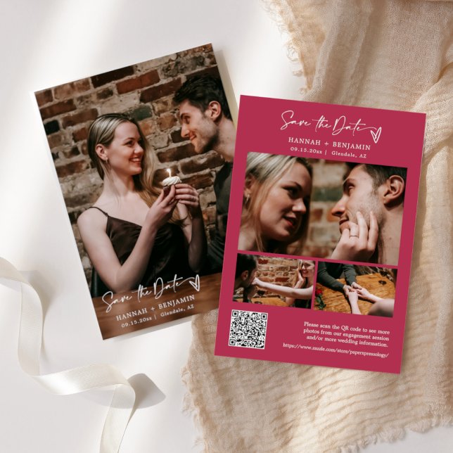 Einfaches elegantes Foto Viva Magenta QR Code Save The Date (Von Creator hochgeladen)