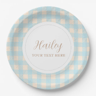 Einfaches, elegantes Gingham-kariertes Party Pappteller