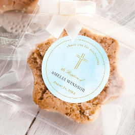 Einfaches elegantes Gold Cross Taufen Christening Runder Aufkleber