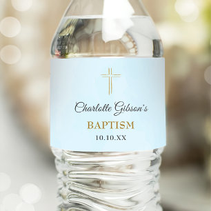 Einfaches elegantes Gold Cross Taufen Christening Wasserflaschenetikett