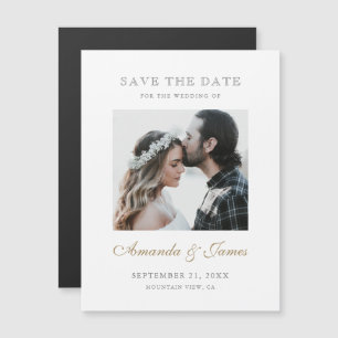 Einfaches elegantes Gold Custom Foto Save the Date Magneteinladung