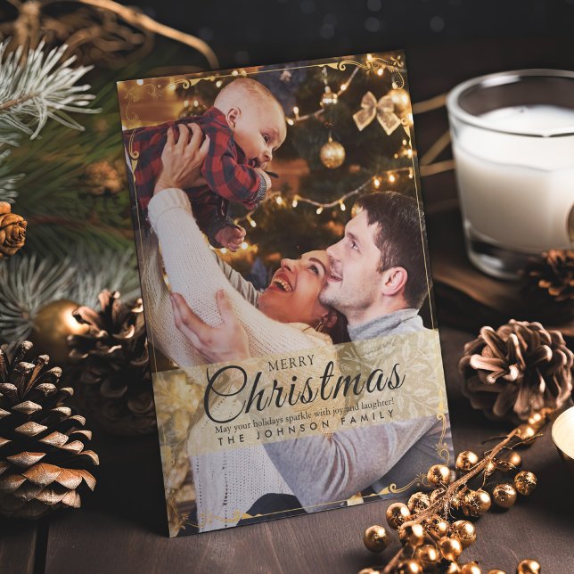 Einfaches elegantes Gold Frame Foto Weihnachten (Von Creator hochgeladen)