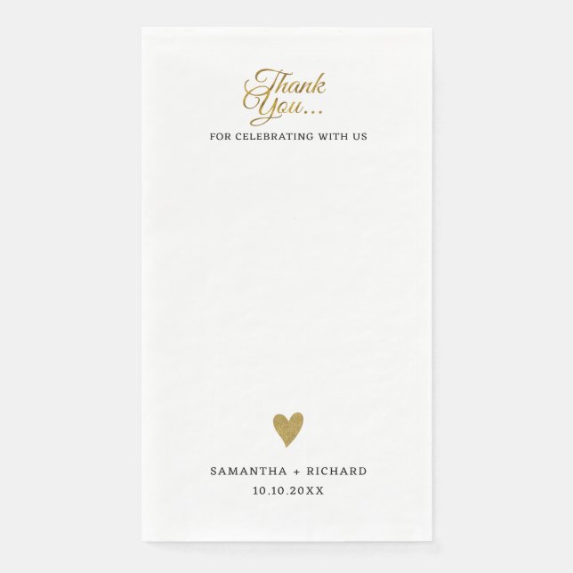 Einfaches elegantes Gold Heart Wedding Vielen Dank Serviette (Vorderseite)