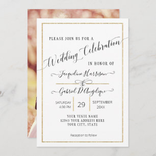 Einfaches elegantes Gold-Minimal-Script-Wedding-Fo Einladung