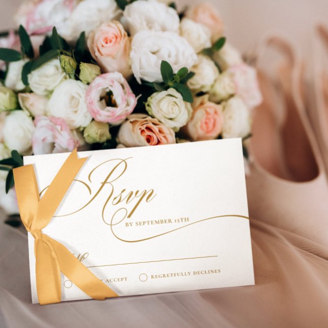 Einfaches elegantes Gold Script-Hochzeit-RSVP Einladung (Von Creator hochgeladen)