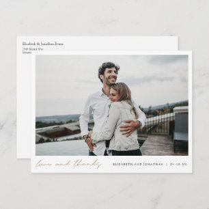 Einfaches elegantes Gold Wedding Foto Vielen Dank Postkarte