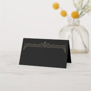 Einfaches Elegantes Goldfarbenes Art Deco Schwarz Platzkarte