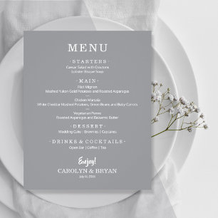 Einfaches Elegantes Graues Hochzeitsmenü Flyer