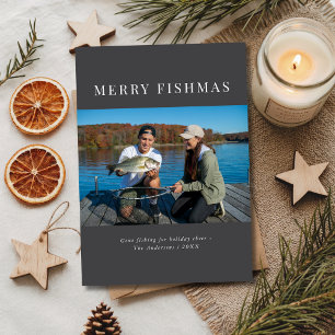 Einfaches elegantes graues Weihnachtsfischen Foto Feiertagskarte