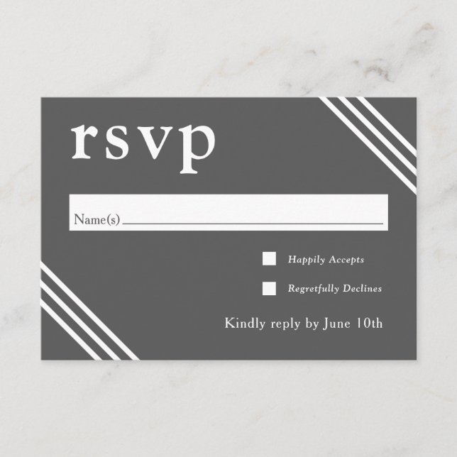 Einfaches elegantes Grey Wedding RSVP Begleitkarte (Vorderseite)