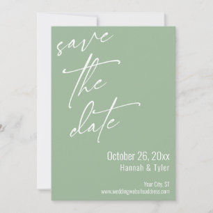 Einfaches Elegantes Handschrift-Skript Salbeigrün Save The Date