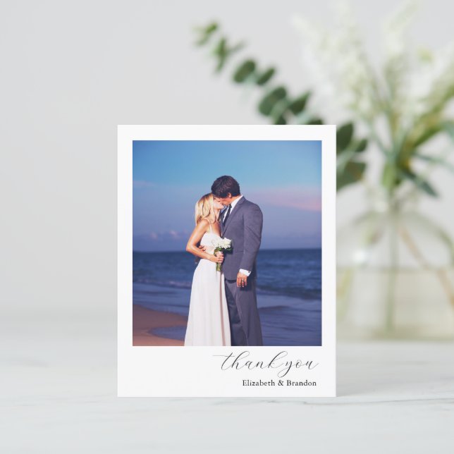 Einfaches elegantes Hochzeitskartentchen Foto Dank (Stehend Vorderseite)
