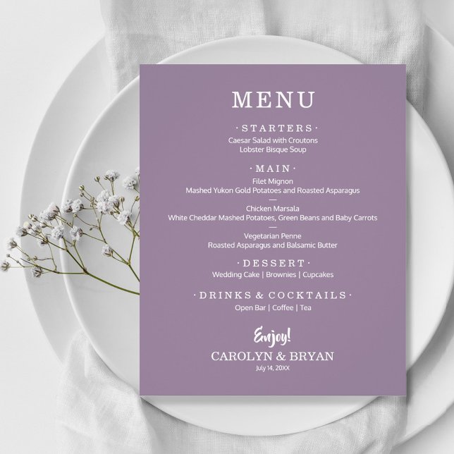 Einfaches elegantes Hochzeitsmenü von Lavender (Von Creator hochgeladen)