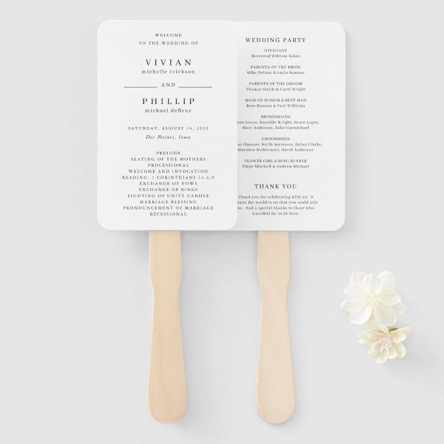Einfaches elegantes Hochzeitsprogramm Fächer (Vorne und Hinten)
