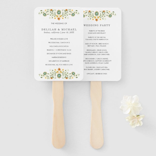 Einfaches elegantes Hochzeitsprogramm für Flora Fächer (Vorne und Hinten)