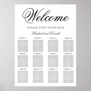 Einfaches elegantes Hochzeitssitzplan für 12 Tisch Poster