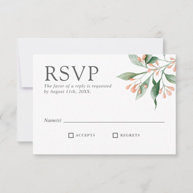 Einfaches elegantes Hochzeitsszenario mit Wasserfa RSVP Karte (Vorderseite)