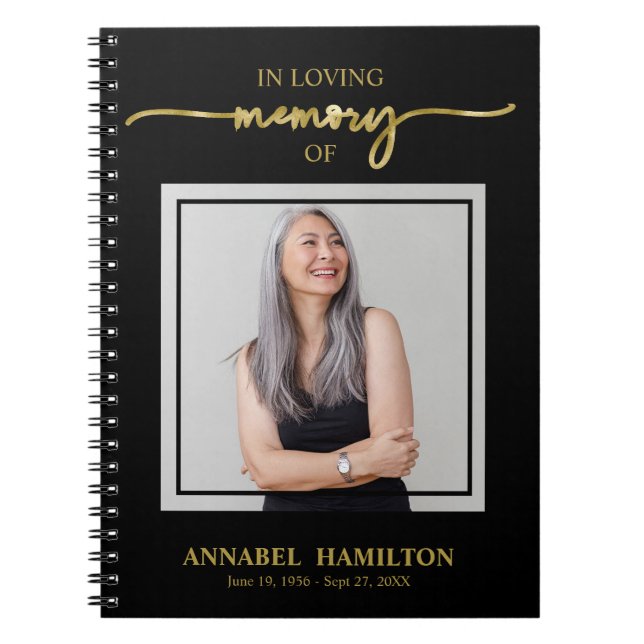 Einfaches Elegantes Memorial Funeral Foto Gästebuc Notizblock (Vorderseite)