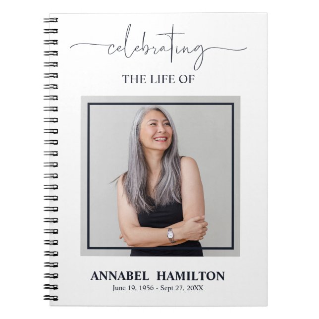Einfaches Elegantes Memorial Funeral Foto Gästebuc Notizblock (Vorderseite)