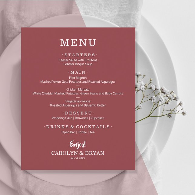 Einfaches elegantes Menü der Terra Rose Wedding (Von Creator hochgeladen)