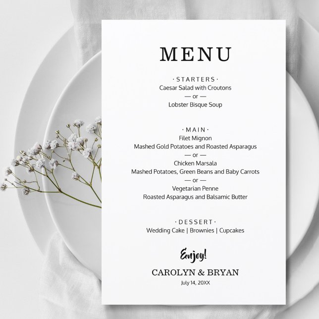 Einfaches elegantes Menü für Hochzeiten (Von Creator hochgeladen)