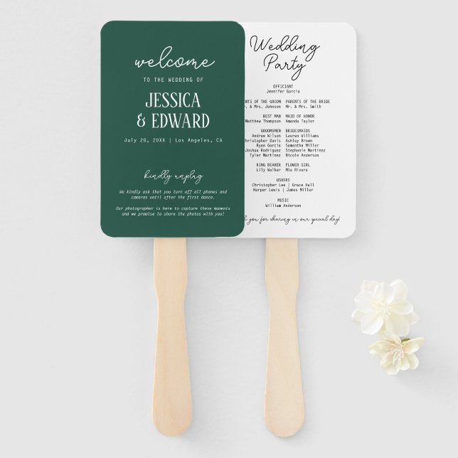 Einfaches Elegantes Minimal Green White Wedding Pr Fächer (Vorne und Hinten)