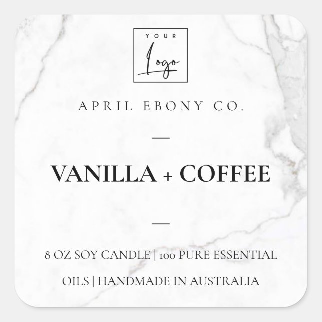 EINFACHES ELEGANTES MINIMAL WEISS-MARBLE-STEINLOGO QUADRATISCHER AUFKLEBER (Vorderseite)