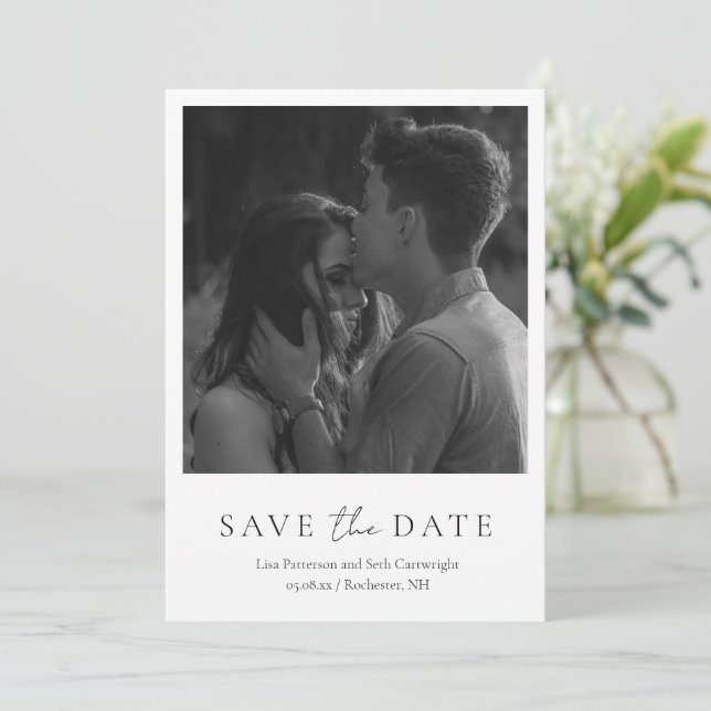 Einfaches elegantes Minimalistisches Foto Moderne  Save The Date (Stehend Vorderseite)