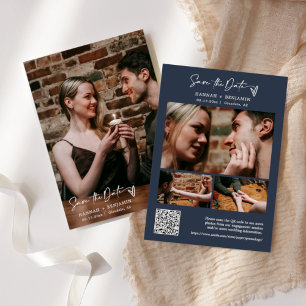Einfaches elegantes, modernes Blue Boho QR Code Fo Save The Date