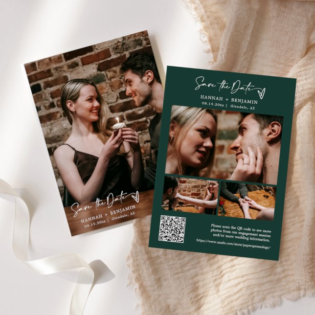 Einfaches elegantes, modernes Emerald Green QR Cod Save The Date (Von Creator hochgeladen)