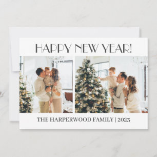 Einfaches Elegantes Modernes Happy Neujahr Zwei Fo Feiertagskarte