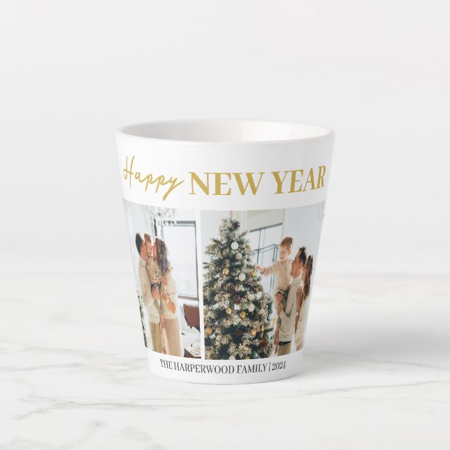 Einfaches Elegantes Modernes Happy Neujahr Zwei Fo Milchtasse (Vorderseite)