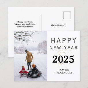 Einfaches Elegantes Modernes Happy New Year One Fo Feiertagspostkarte