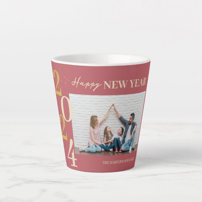 Einfaches Elegantes Modernes Happy New Year One Fo Milchtasse (Vorderseite)