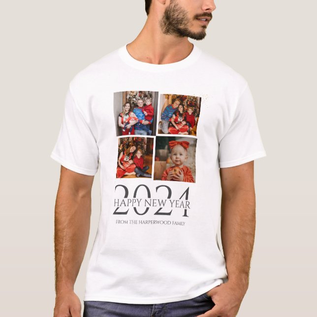 Einfaches Elegantes Modernes Happy New Year Vier F T-Shirt (Vorderseite)