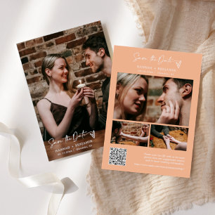 Einfaches elegantes, modernes Peach Boho QR Code F Save The Date