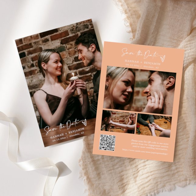 Einfaches elegantes, modernes Peach Boho QR Code F Save The Date (Von Creator hochgeladen)