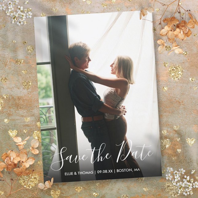 Einfaches elegantes, modernes Script-Foto Save The Date (Simple Elegant Modern Script Photo Save The Date)