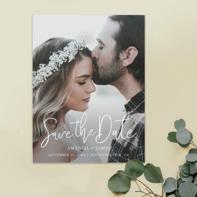 Einfaches elegantes, modernes Script-Foto Save the Magneteinladung (Von Creator hochgeladen)