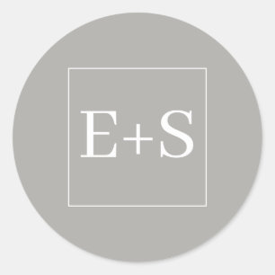 Einfaches, elegantes Monogram Gray Wedding Umschla Runder Aufkleber