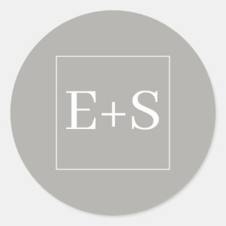 Einfaches, elegantes Monogram Gray Wedding Umschla Runder Aufkleber