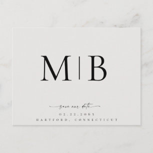 Einfaches Elegantes Monogramm Beige Save our Date Ankündigungspostkarte