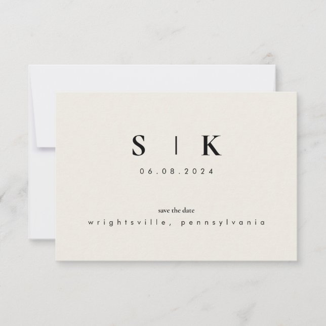 Einfaches, elegantes Monogramm Beige Save the Date (Vorderseite)
