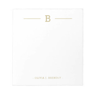 Einfaches elegantes Monogramm Gold Weiß Notizbuch Notizblock